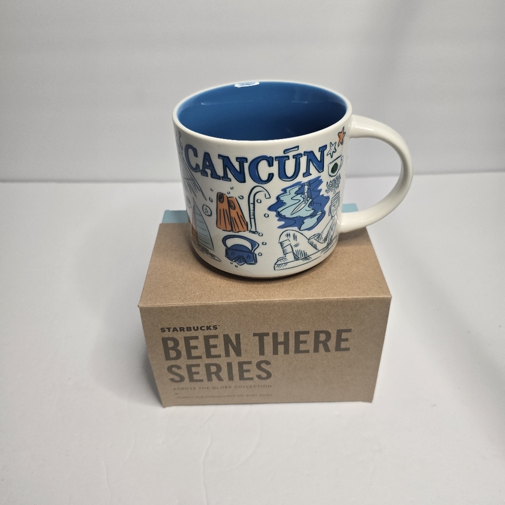 Starbucks Mexico Been There Series Coffee Tea Mug CANCUN Blue Orange 14 Oz. NIB